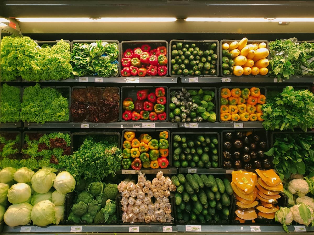 Fresh vegetables arranged on a supermarket display